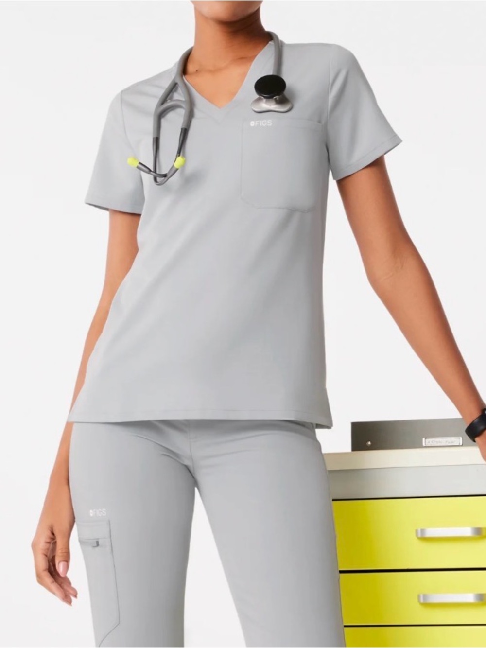 Figs Gray V-Neck Scrub Top & Pants